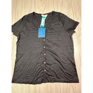 Market & Spruce Black V Neck Button‎ Front Knit Top Womens XL Stitch Fix